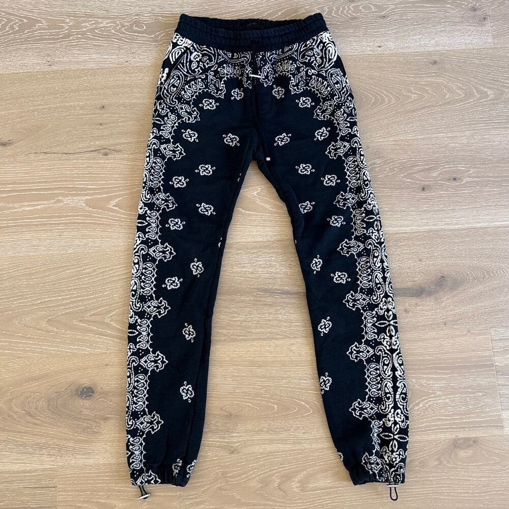AMIRI Bandana Track Pants B-Ball Jacquard  Size M Black Beige
